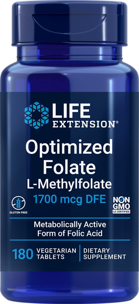 Life Extension Optimalizovaný folát (L- methylfolát) 1700 mcg DFE, 180 Veg tablety