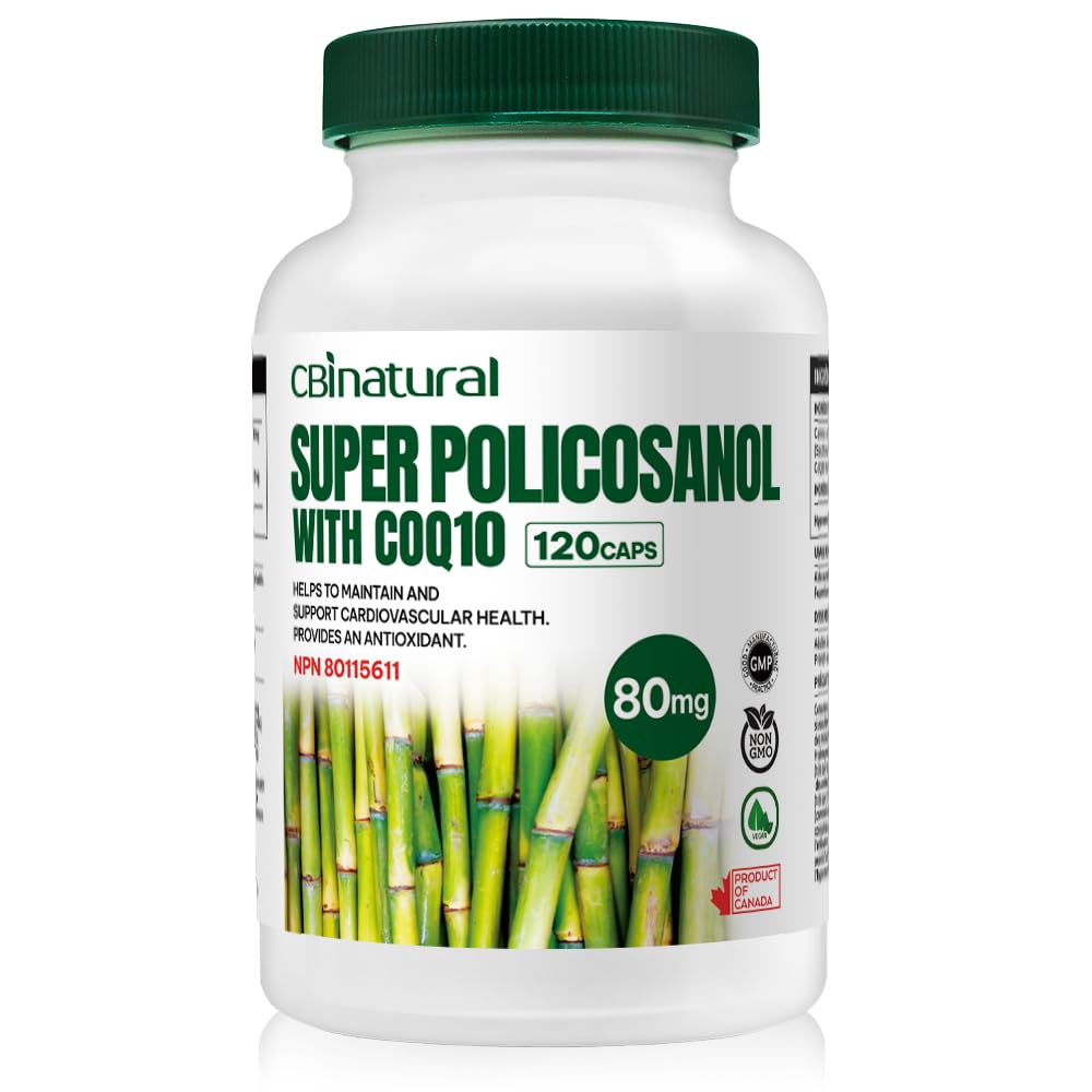Super Sugarcane Policosanol 80 mg s CoQ10 30 mg, 120 Zeleninové kapsle, Heart & Cholesterol Support, 4- Month Supply, Non- GMO, gluten zdarma