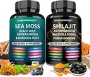 Shilajit a mořský mech combo - Sea Moss 3000mg, Black Seed Oil 2000mg, Ashwagandha 2000mg, Shilajit 9000mg, Rhodiola Rosea1000mg, Panax Ginseng1500mg PHARMA124; mořský mech a shilajit svazek, vše v jednom dodatku