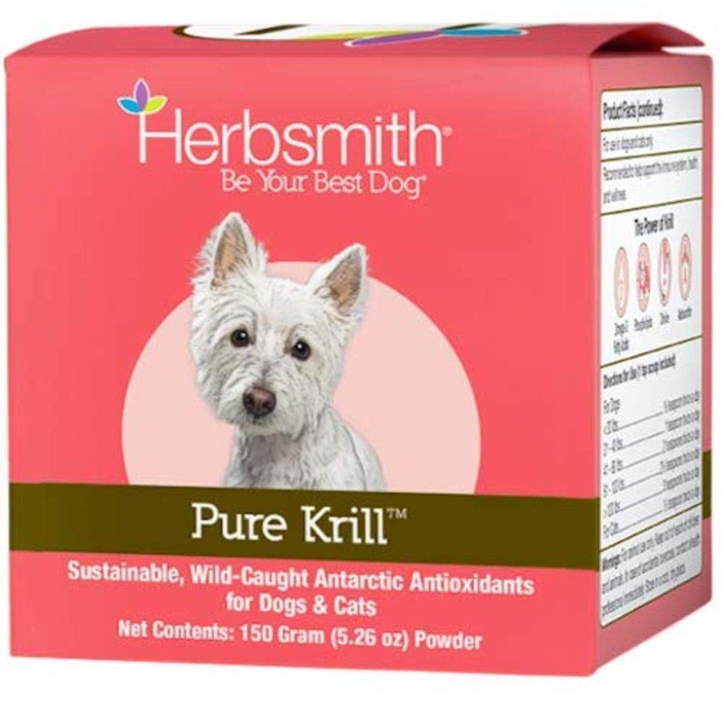 Herbsmith Pure Krill - Wild- Catched Antarktický kril - Jen 1 ingredience - Astaxanthin pro psy - Ready- to -Use Omega 3 s - Alternativa k Krill Oil pro psy - 150g