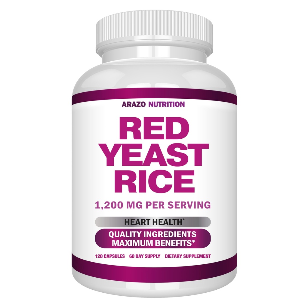 Arazo Nutrition Red Yeast Rice Extract 1200 MG - Citrinový dodatek zdarma - Vegetarian 120 Kapsle