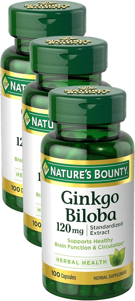 Příroda je Bounty Ginkgo Biloba Kapsle 120mg, doplněk podpory paměti, podporuje funkci mozku a duševní bdělost, 100 Kapsle (balení po 3)