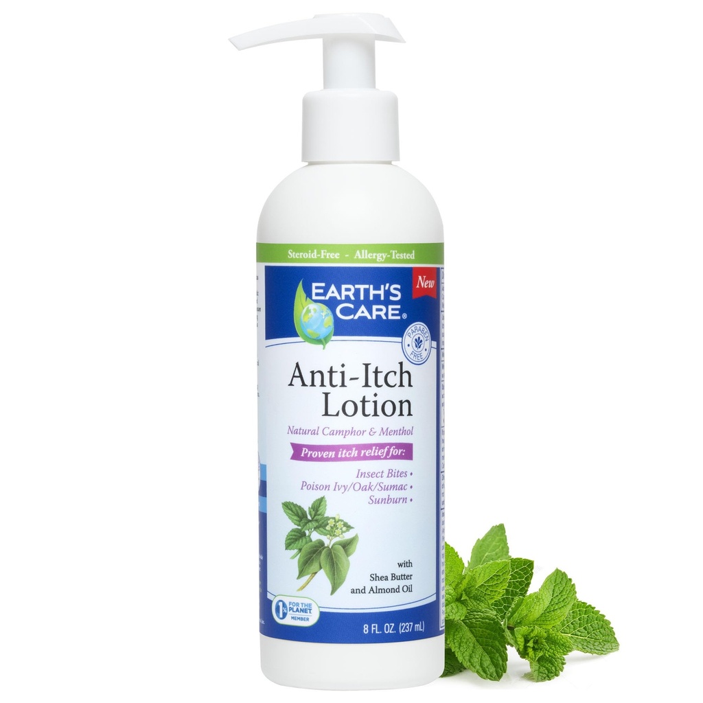 Péče o Zemi Anti Itch Lotion s mentolem a kafr - Steroid Free - Zklidňuje opalování, suchá a ltchy kůže, a menší kožní podráždění, FL. 8 OZ