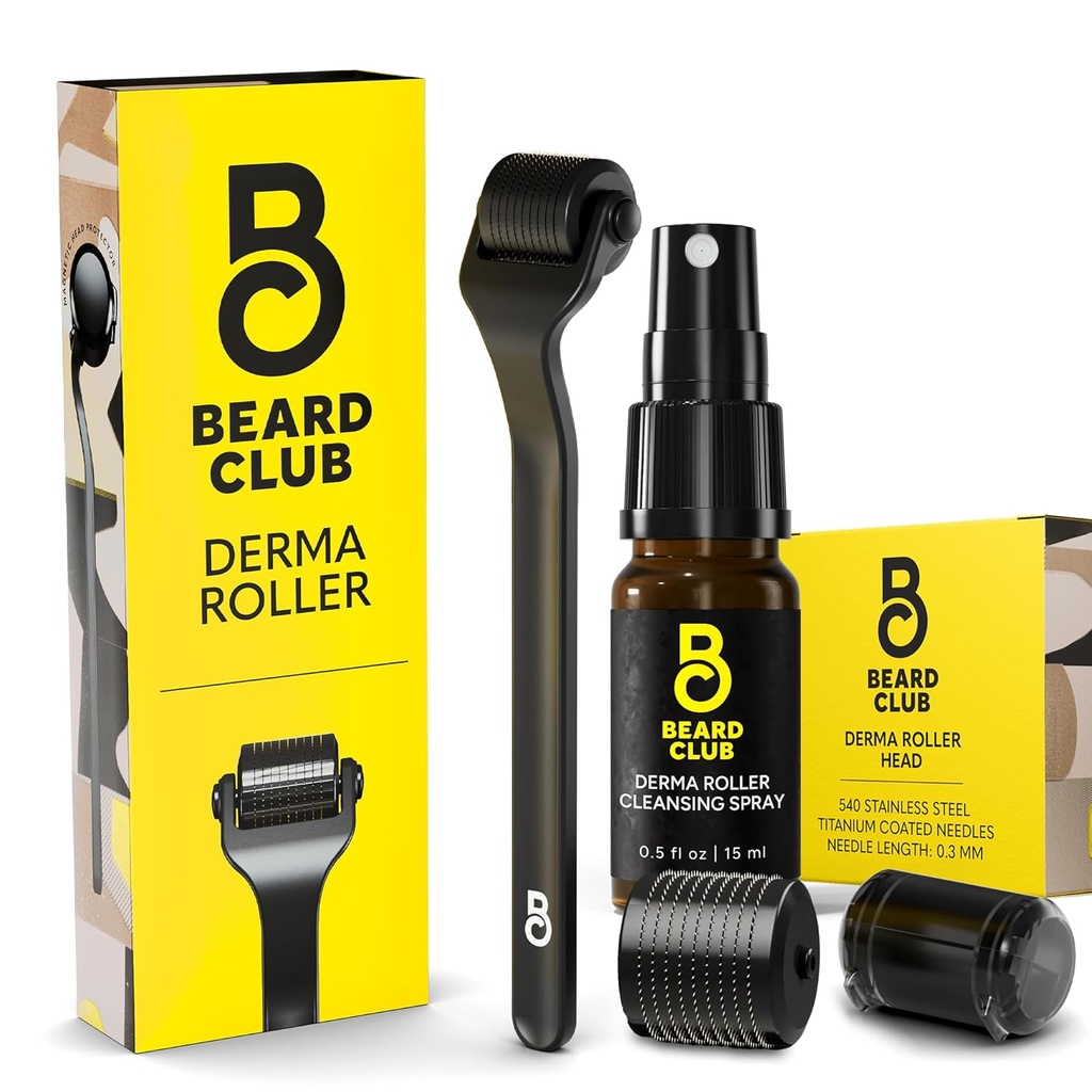 Beard Club Derma Roller, Čisticí sprej & Náhradní hlava - Beard Roller s Čisticím sprej a Náhradní hlava