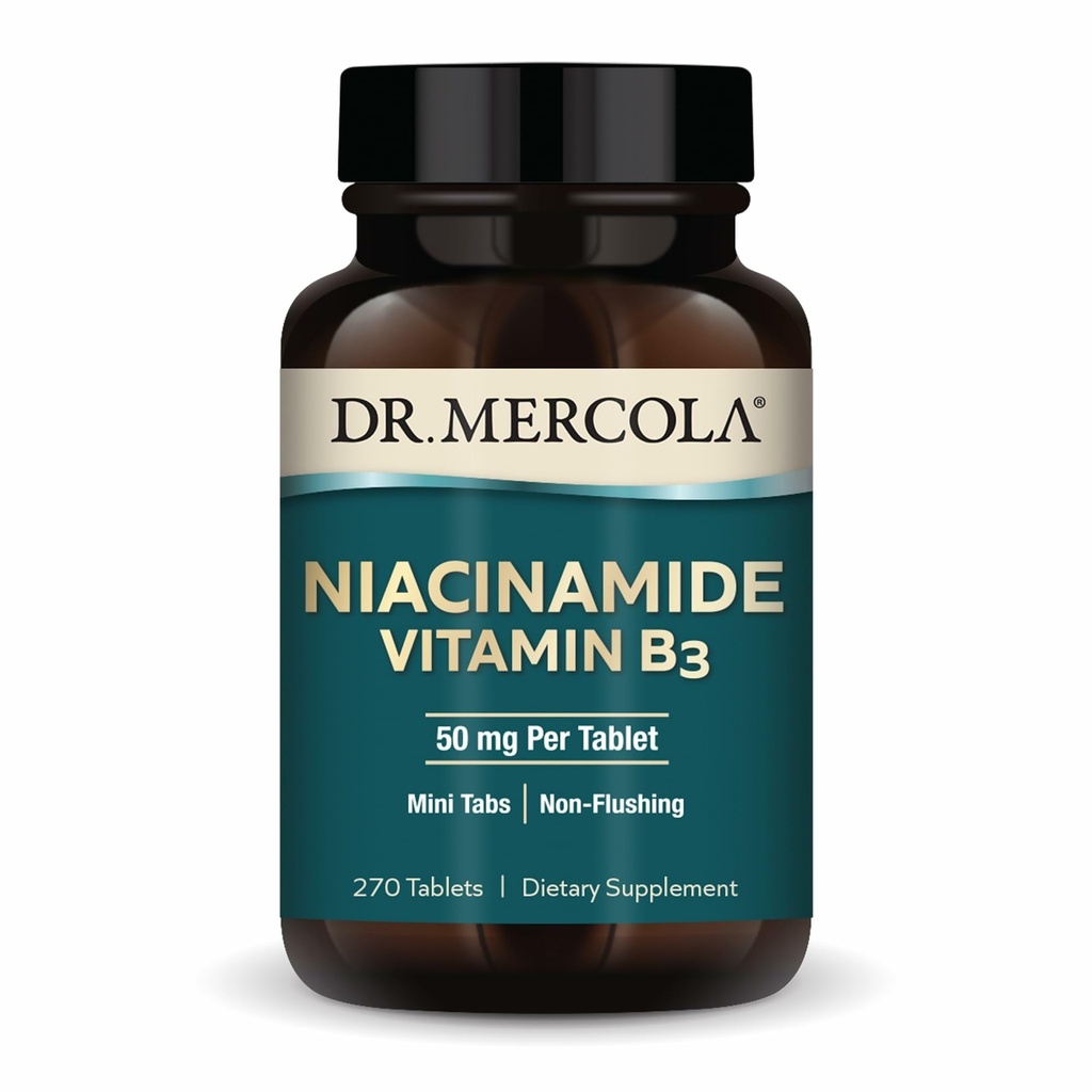 Dr. Mercola Niacinamid Vitamin B3-50 mg na tabletu - Podporuje metabolické zdraví - Non- Flushing - Mini Tabs - Non- GMO, gluten- Free & Soy- 270 Servings (270 tablet)