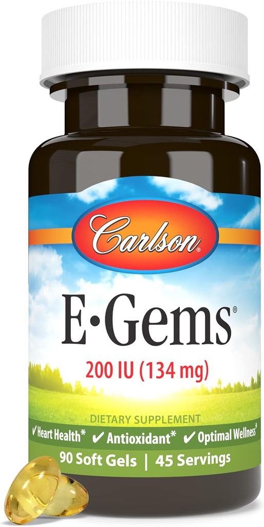 Carlson E- Gems 200 IU (134 mg), Natural- source Vitamin E, Optimal Wellness, 90 Soft Gels
