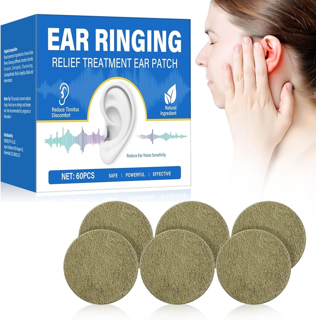 Tinnitus Relief for Ringing Ears, 60 PCS Tinnitus Trêatment Patches, Efektivní snížení Ušní vyzvánění & Uar Hluk, Tinnitus Záplaty s přírodními složkami, Zlepšuje sluch discomfort
