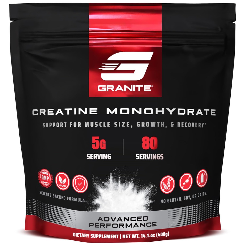 Granite Creatine Monohydrát, Podporuje sílu, Vytrvalost, & Muscle Recovery, Creatine pro muže a ženy, Soy- Free, Dairy- Free, gluten- Free (80 Služeb)