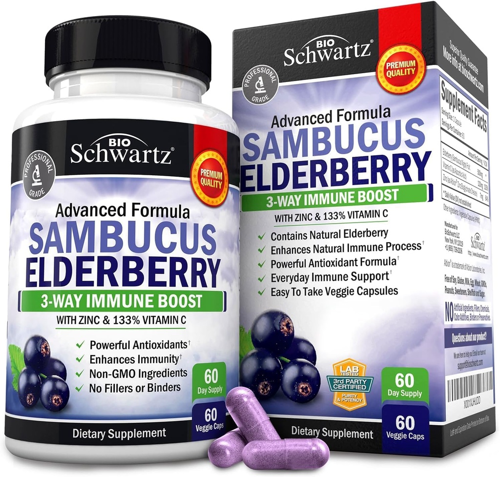 BioSchwartz Elderberry Kapsle 60 Počet + Omega 3 Rybí olej 90 Počet Bundle