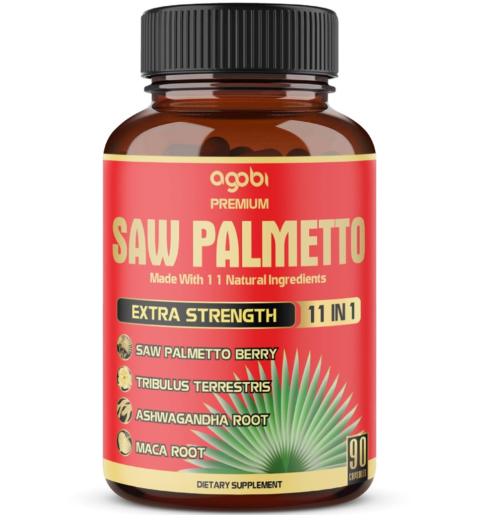 Premium Saw Palmetto Kapsle - V kombinaci s Ashwagandha, Turmeric, Tribulus, Maca, Zelený čaj, Zázvor, Svatý Basil & Více - 90 Kapsle 3- Měsíční Dodávka