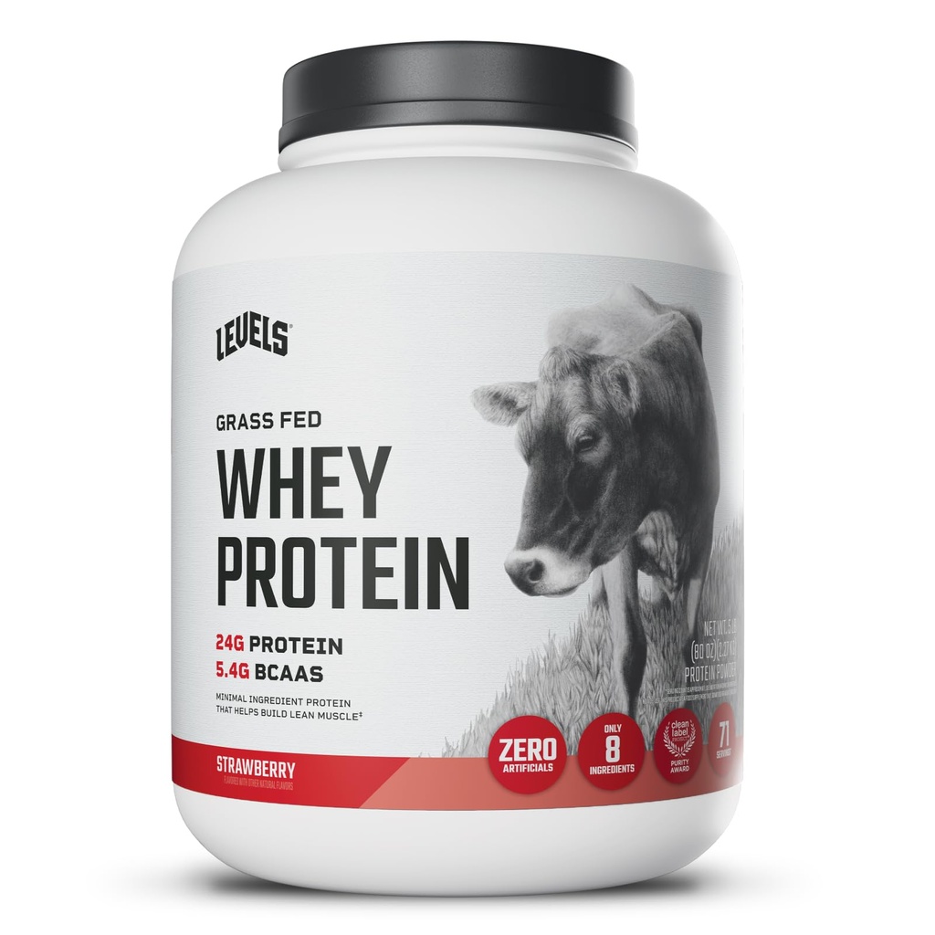 Levels Grass Fed syrovátkový protein prášek, bez umělých látek, 24G proteinu, Strawberry, 5LB