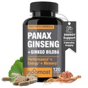 NooMost Authentic Korean Panax Ginseng + Ginkgo Biloba, 120 Vegan Kapsle, Ginseng Root Extract Powder 1000mg (10% Ginsenosids) + Gingko Biloba 60mg, Energy and Focus pilulky pro muže a ženy