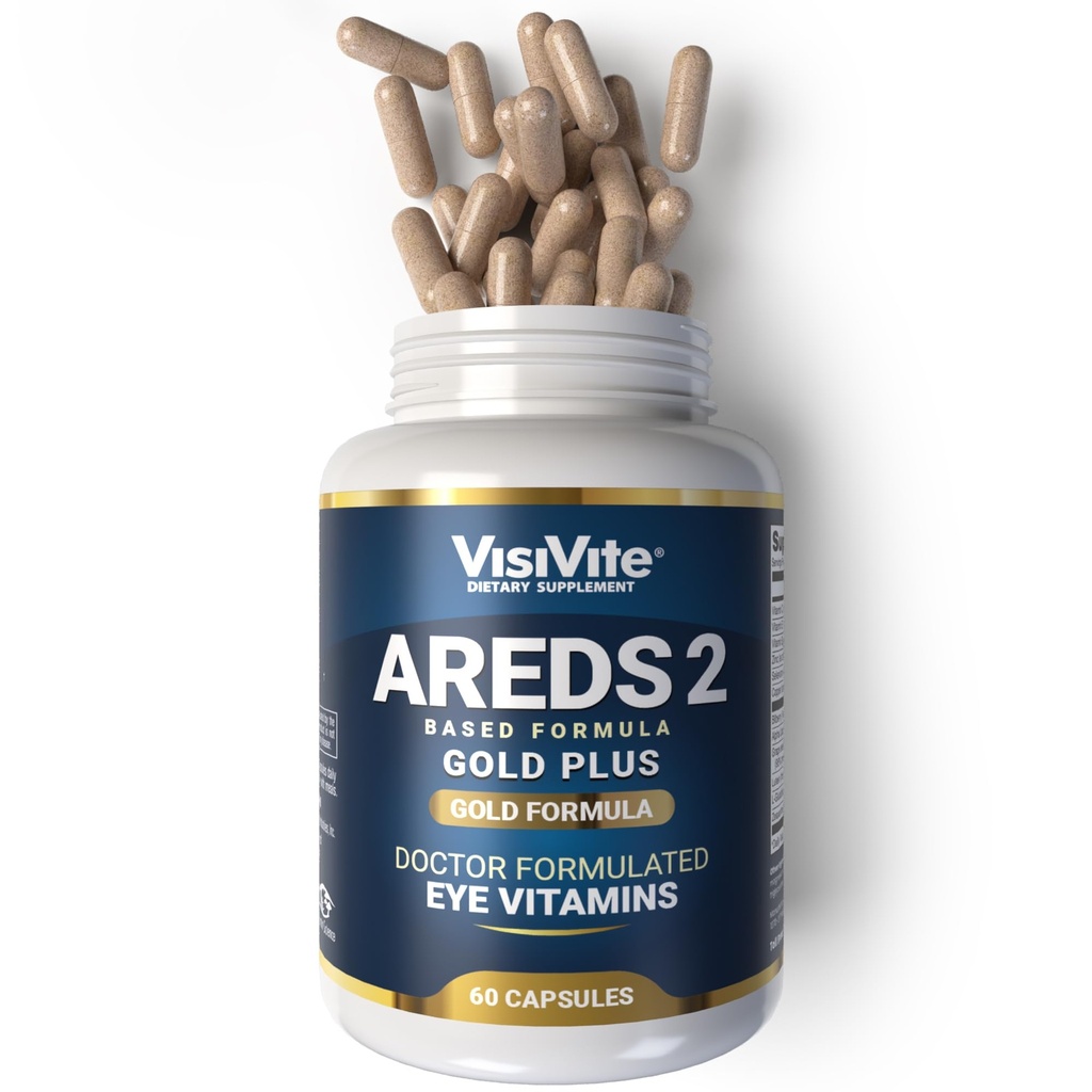 Lékařský aplikovaný AREDS 2 Plus oční vitaminy se Zeaxanthin Plus Lutein - Bilberry a Grape Seed Extract - Premium Eye Health Formule - 60 Doplněk očí Kapsle VisiVite Gold Plus