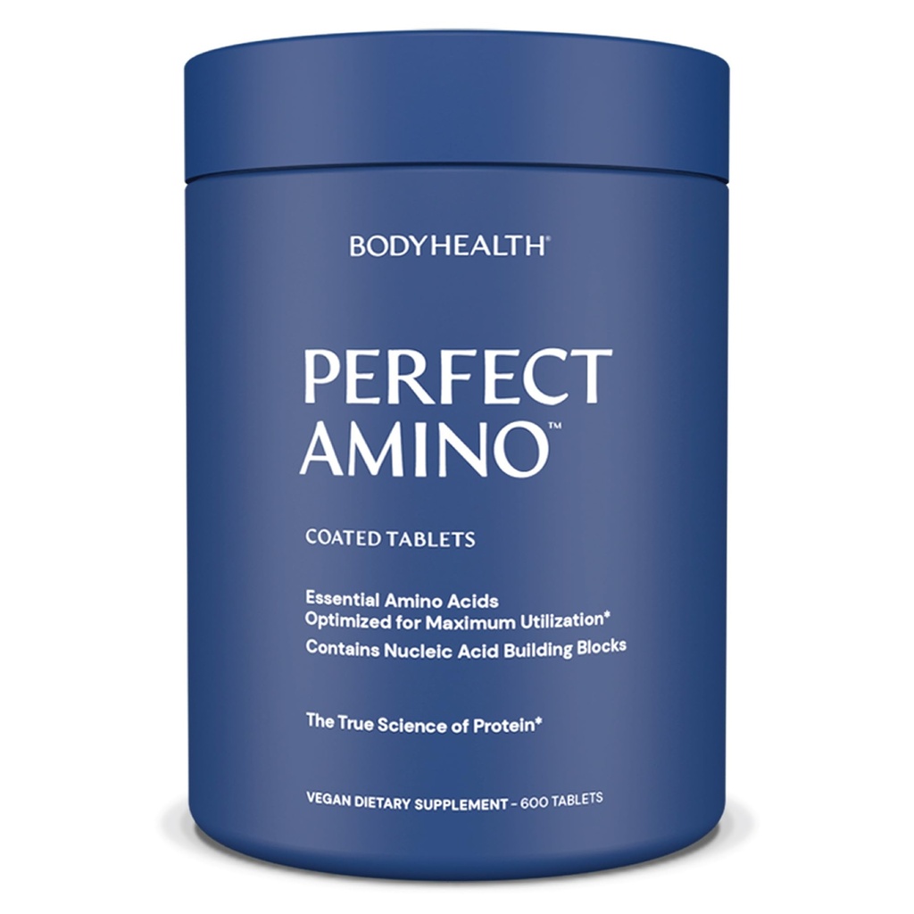 BodyHealth PerfectAmino (600 ct) Snadné spolknout tablety, esenciální aminokyseliny dodatek s BCAA, Veganský protein pro Pre / Post cvičení & Muscle Recovery s lysin, tryptofan, Leucin, Methionin