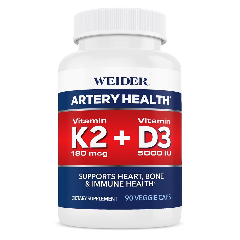 Weider Artery Zdravotní dodatek, Vitamin K2 (180mcg) & Vitamin D3 (5000iu), 90 Veggie Kapsle