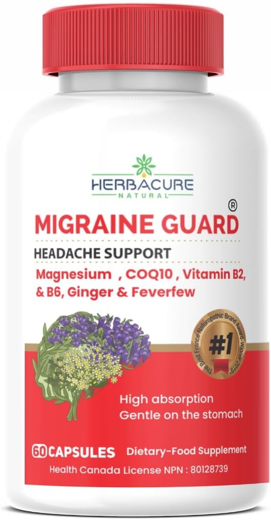 MIGRAINE Guard ® Nová Migréna Relief Prevence bolesti hlavy, Klinicky osvědčené COQ10, VIT B2, VIT B6, Feverwear, Magnesium GLYCINATE, Ginger, Mimořádná reakce během zkoušek vyrobených v Kanadě