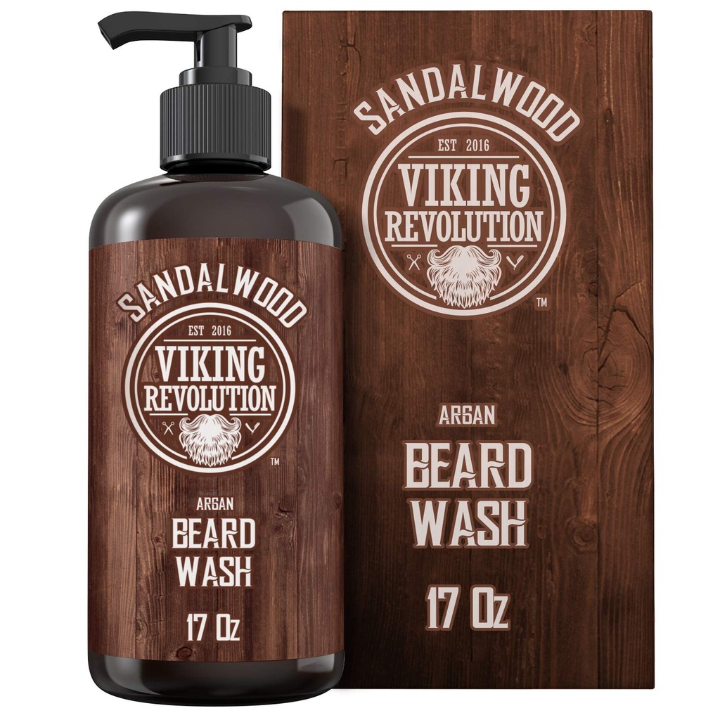 Viking Revolution Beard Wash Shampoo w / Argan & Jojoba Oils - Softens & Posilvens - Sandalwood Scent - 17 oz Shampoo