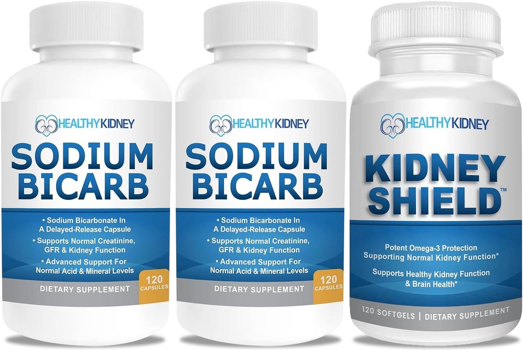 Bikarbonát sodný 650mg Kapsle pro acid Relief, Alkalinity 120 pilulky 2- Pack + ledový štít 120 Caps Ledviny dodatek k podpoře normální funkce ledvin