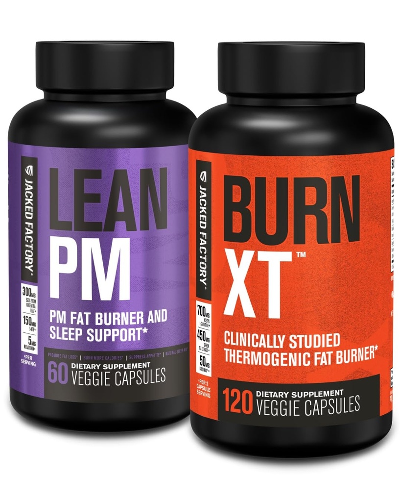 Jacked Factory Lean PM Night Time Fat Burner, Sleep Aid Supplement, & Appetite Suppressant (60 Kapsle) & Burn-XT Klinicky studovaný tuk Burner & Weight Loss Dodatek (120 Kapsle)