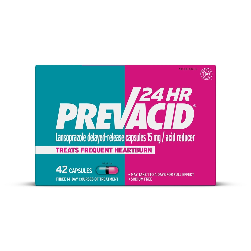 Prevacid 24HR Lansoprazol Zpožděné uvolňování Kapsle, 15 mg / Acid Reducer, Proton Pump Inhibitor (PPI) pro Heartburn Relief, 42 Počet