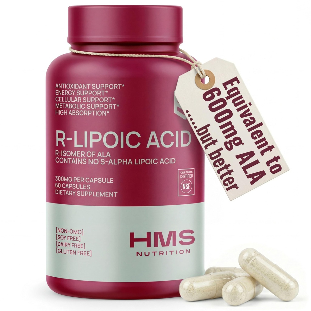 Stabilizovaný R- Lipoic Acid 300mg per Serving, R Alpha Lipoic Acid ALA doplněk Antioxidant pro Nerve, Energy & Metabolismus Podpora, NSF Certifikované doplňky, Non- GMO & Vegan, 60 Kapsle, 2 Měsíční dodávky