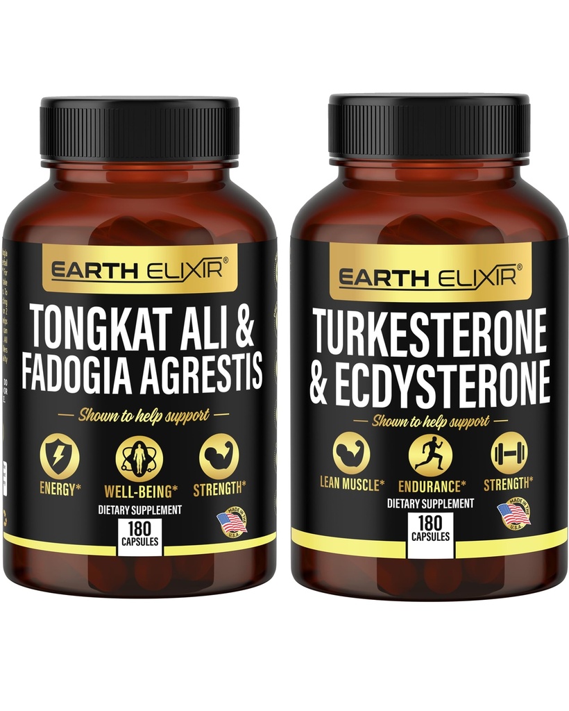 Earth Elixir Fadogia Agrestis 600mg a Tongkat Ali 500mg + Turkesterone1000mg a Ecdysterone 1000mg Supplments (180 Kapsle) Bundle