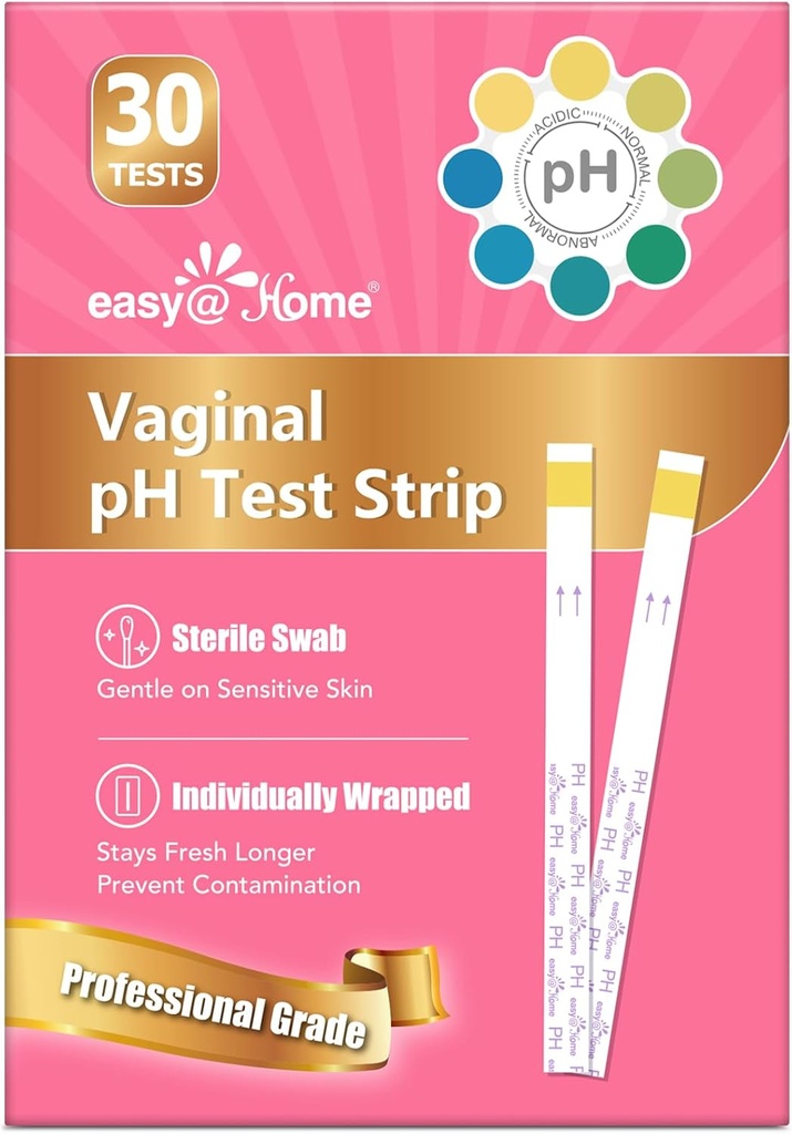 Easy @ Home Vaginal pH Test - 30 Strips CLAS124; BV Test Kit at Home for Women CLAS124; Yeast Infection Test + pH Balance for Women