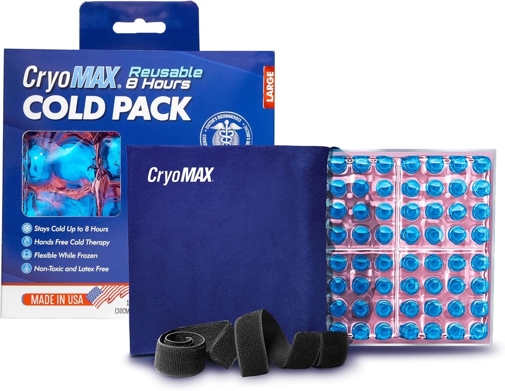CryoMAX Cold Pack, Reuse, Latex Free, 8 hodinová studená terapie, velké, 12 "x 12" (1 počet)