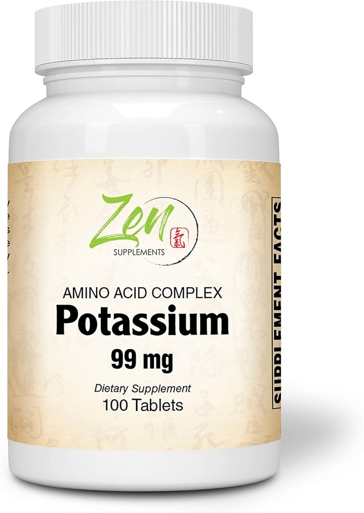 Zen doplňky - Draslík 99 mg (aminokyseliny) 100- tabs - Fluid & Electrolyte Balance Formule - Podpora srdeční, nervové a svalové funkce
