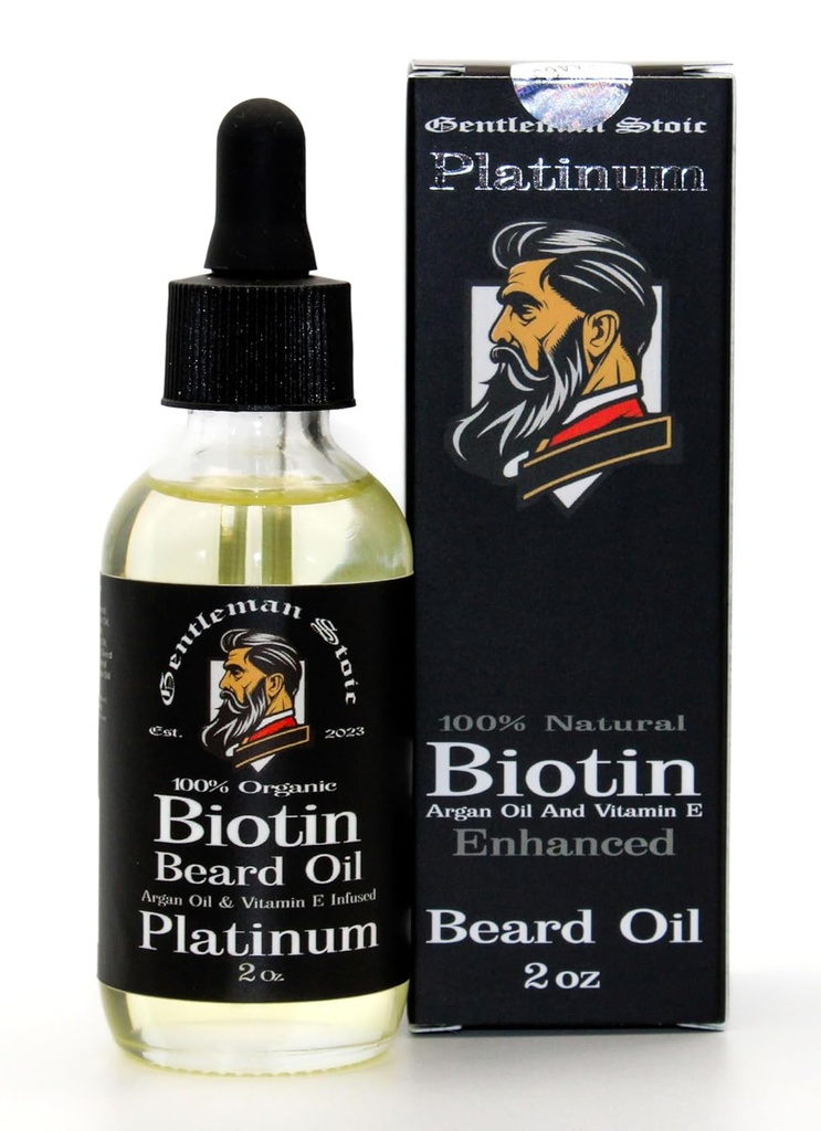 Platinový vonný olej pro muže - přírodní biocín Enhanced Beard Growth Oil - Argan & Vitamin E - Softens and Controls - Beard Growth Oil pro muže - kořeněné Vanilla Scent (2oz - Balení po 1)
