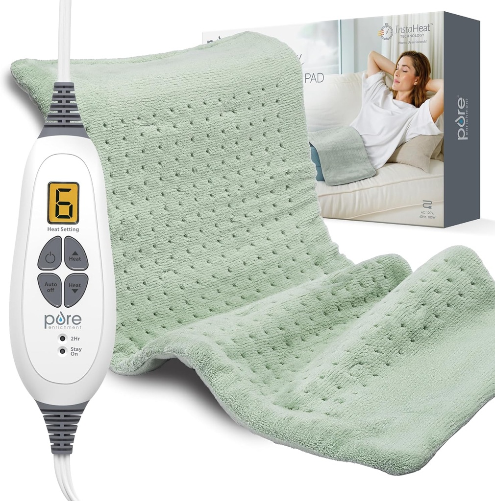 Čistý Enrichment PureRelief XL Topný Pad - 12 "x 24" Elektrický topný Pad pro bolest a křeče zad, 6 Nastavení tepla, FSA / HSA Způsobilé, Měkké stroje Wash Fabric, Auto- Off & Moist Heat (Zen Green)