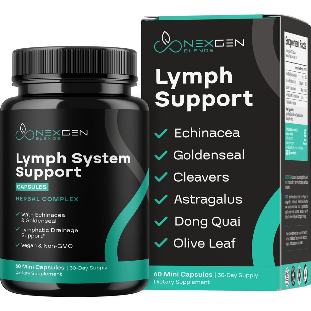 Herbal Lymfa System Support Supplementary - Lymfatický podpůrný komplex s Echinacea Goldenseal Astragalus & Hydroxytyrosol pro Lymfatické odvodnění a imunitní podporu - Vegan Non- GMO gluten zdarma (1 měsíc)