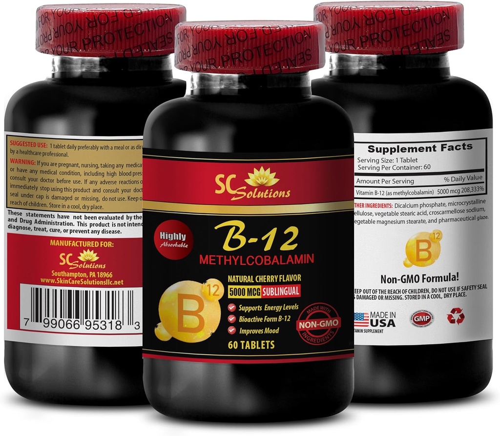 b12 s methylkobalaminem - METHYLCOBALAMIN VITAMIN B-12 5000 - proti stárnutí vitamíny pro ženy, energetické doplňky prášek pilulku, energetické vitamíny pro ženy nad 50 let, vytrvalost - 1 láhev 60 Tabs