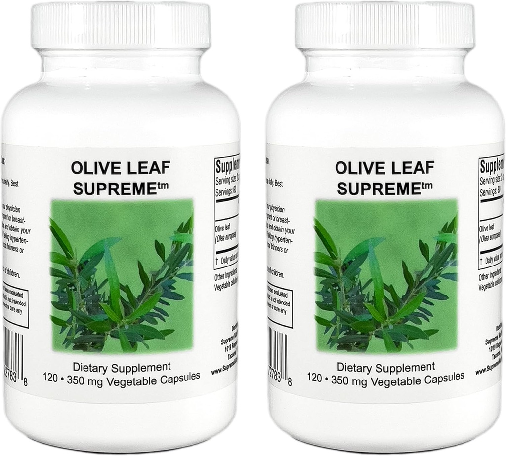 Supreme Nutrition Olive Leaf Supreme, 120 čistých olivových listů Vegetariánské kapsle 124; 2 balení