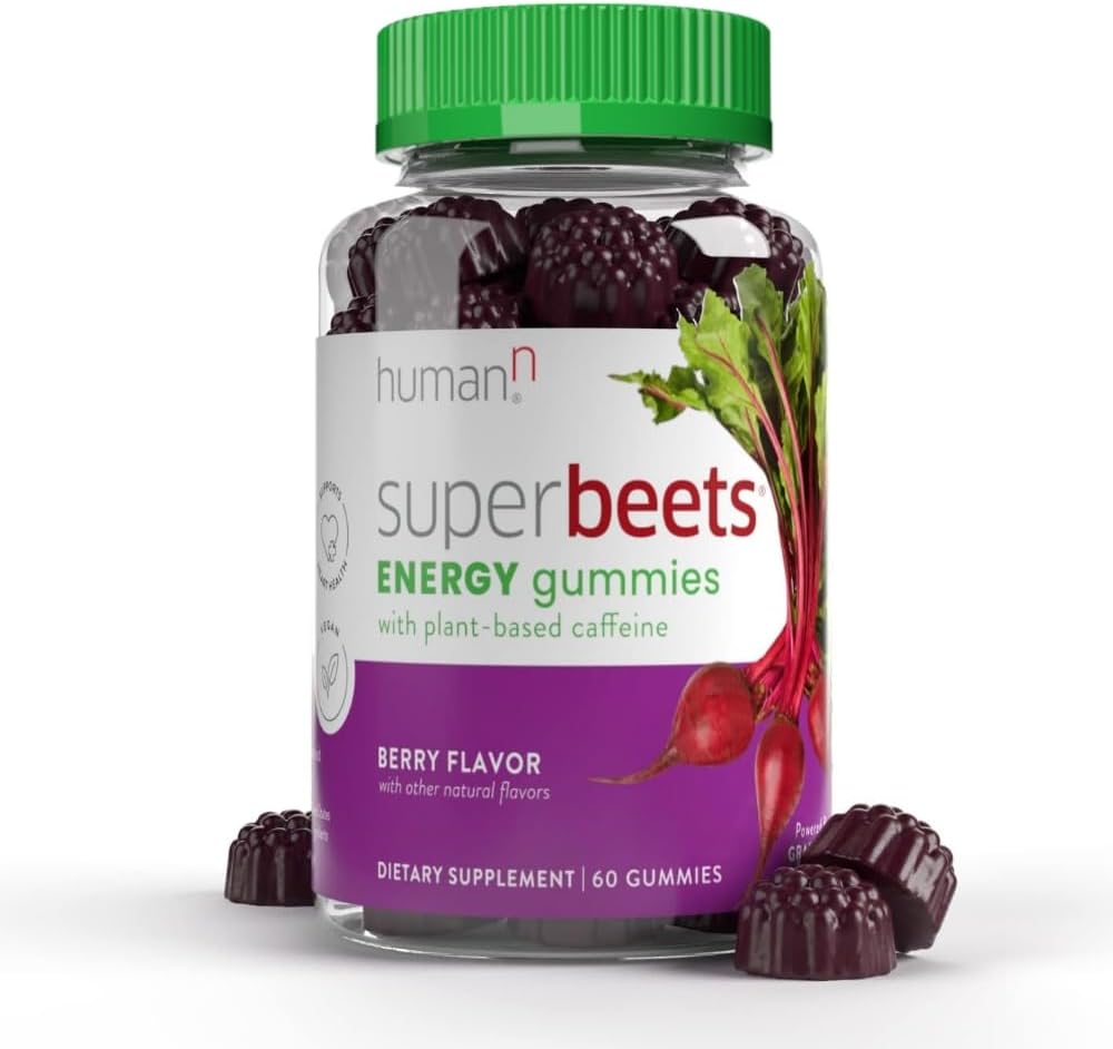 HumanN SuperBeets Energy Gummies - Quick Energy & Mental Focus - Nápověda Zvýšení oxidu dusnatého - Podpora zdravého krevního tlaku a cirkulace - Antioxidant, Non- GMO - Berry Flavor, 60 Počet