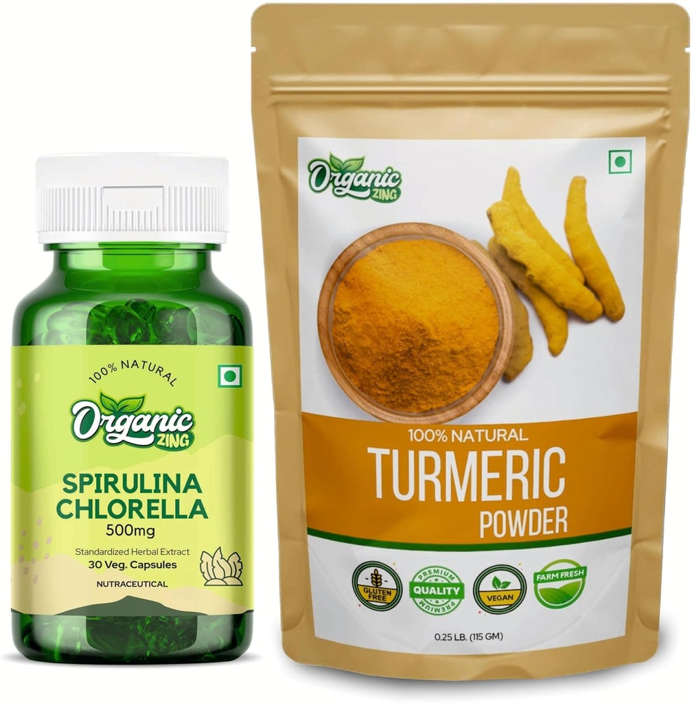 ORGANICKÉ ZING Spirulina Capsules - 30Cap & Turmeric Powder - 115g