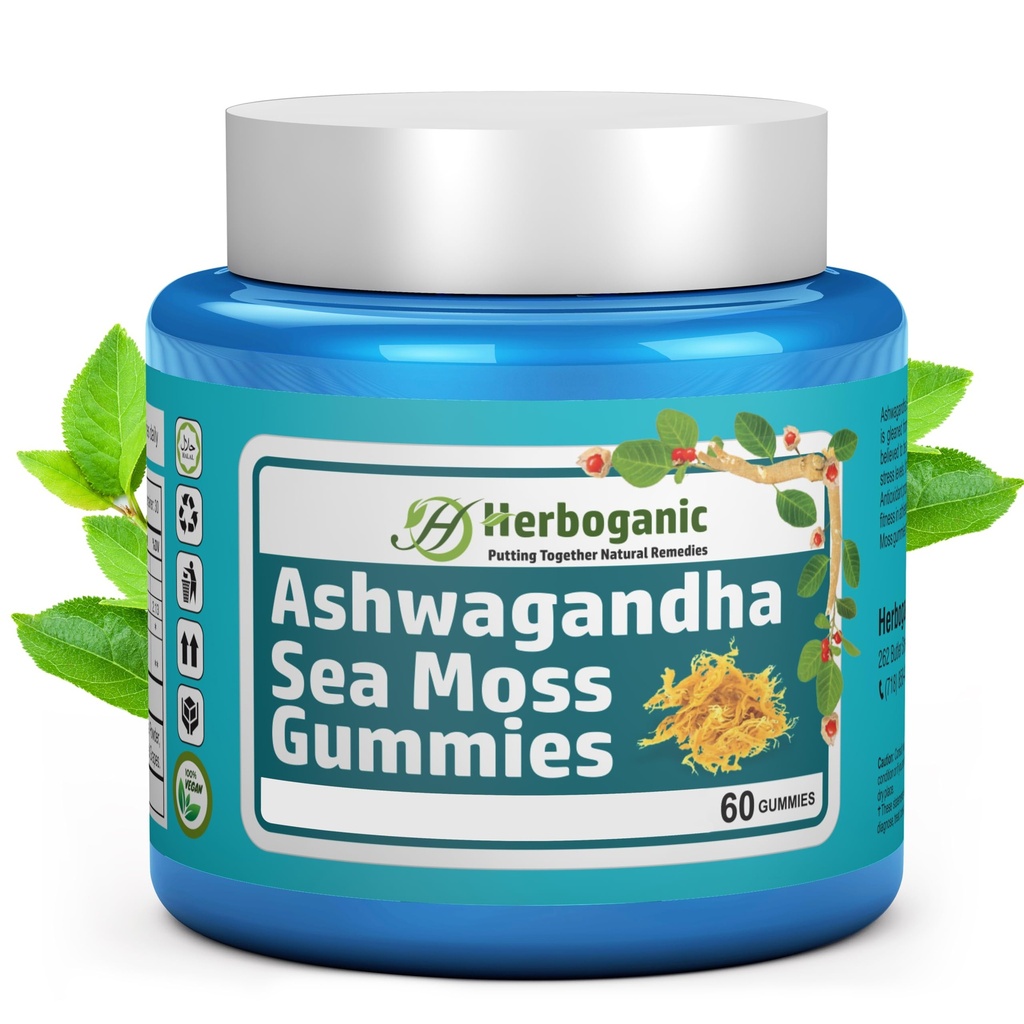 HERBOGANIC Ashwagandha Sea Moss Gummies - 60 Počet