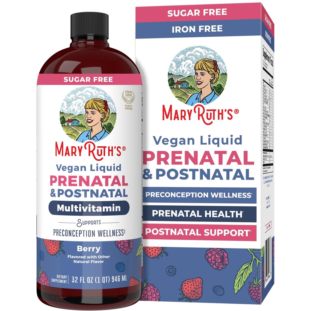 MaryRuth Organics Postnatal & Prenatal Vitamins for Women CLAS124; Sugar Free CLAS124; Womens Multivitamin for Preception, Těhotenství & Ošetřující CLAS124; Ginger CLAS124; Selen CLAS124; Falate CLAS124; Vegan CLAS124; Non- GMO CLAS124; Gluten Free CLAS124; 32oz