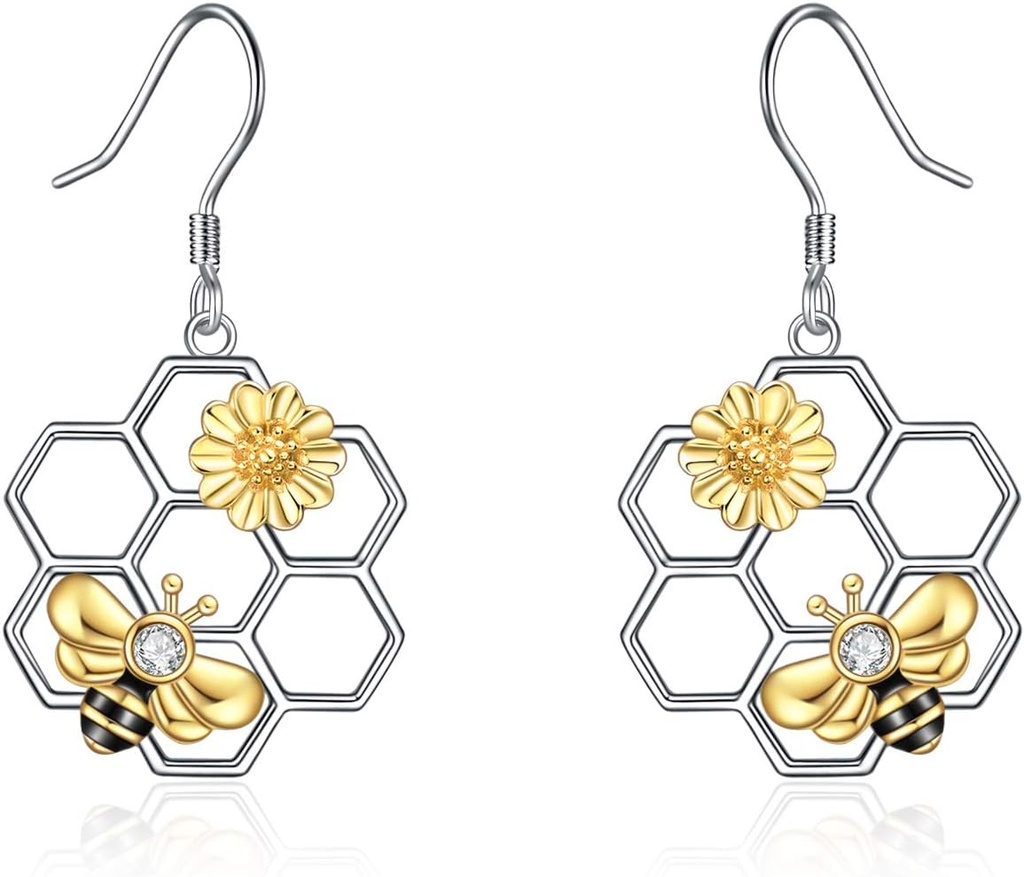 LUHE Bee Náušnice pro ženy 925 Sterling Silver Bumble Náušnice s Honeycomb Honeybee šperky Dangle dárky pro ženy