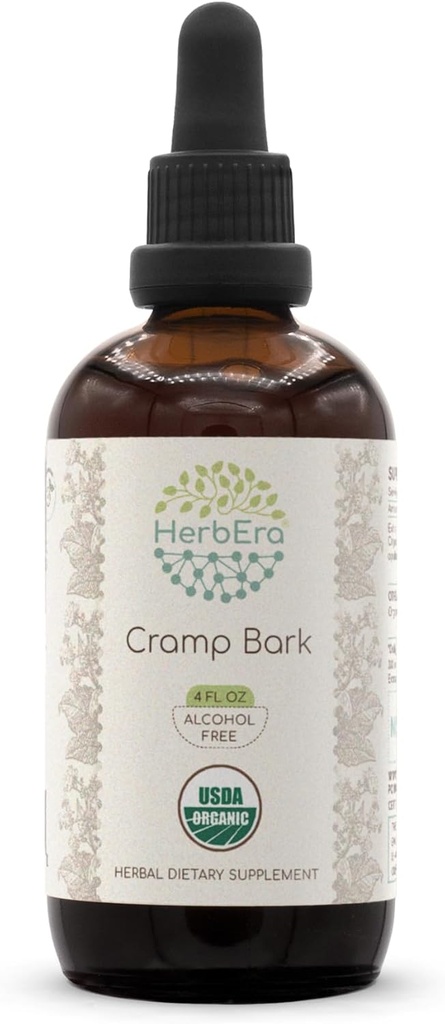 HerbEra Cramp Bark B120 USDA Organic Tincture PHAR124; Alkoholo- Free Extract, High- Potency Herbal Drops PHAR124; Certified Organic Cramp Bark (Viburnum Opulus) Sušený Bark (4 fl oz)