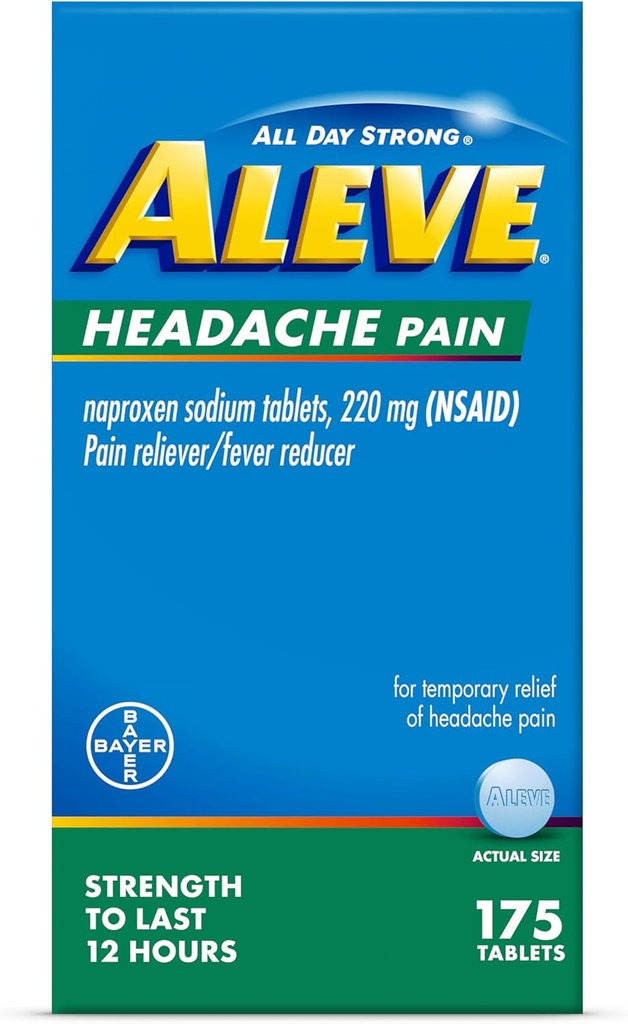 Aleve bolest hlavy Reliever & Horečka Reducer Tablety, Naproxen Sodná, pro bolest hlavy, bolest medicína pro dospělé, Bolest hlavy Relief pilulky, 175 Počet