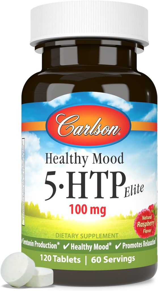 Carlson Health Mood 5- htp Elite 50mg Malina Chewables, 120 tablet