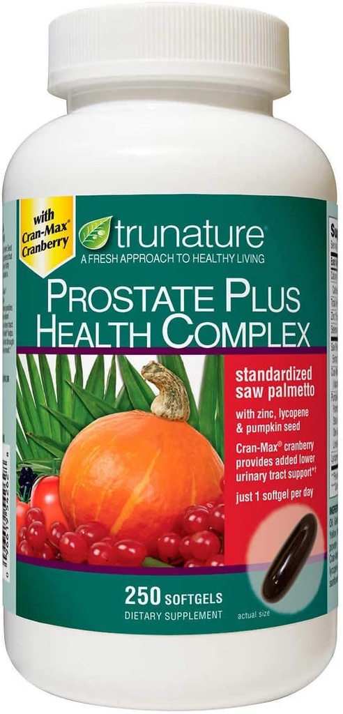TruNature Prostate Plus Health Complex - Saw Palmetto se zinkem, lykopen, Dýňové semeno - 250 Softgels