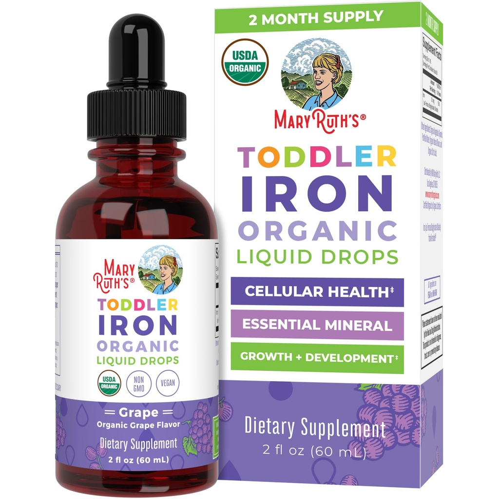 MaryRuth Organics Iron Supplement for Toddlers S124; Liquid Iron Supplement for Children Ages 1-3 S124; Iron Supplement for Iron Deficiency S124; Ferrochel S124; Sugar Free S124; Vegan S124; Non-GMO S124; Gluten Free S124; 2 Fl Oz