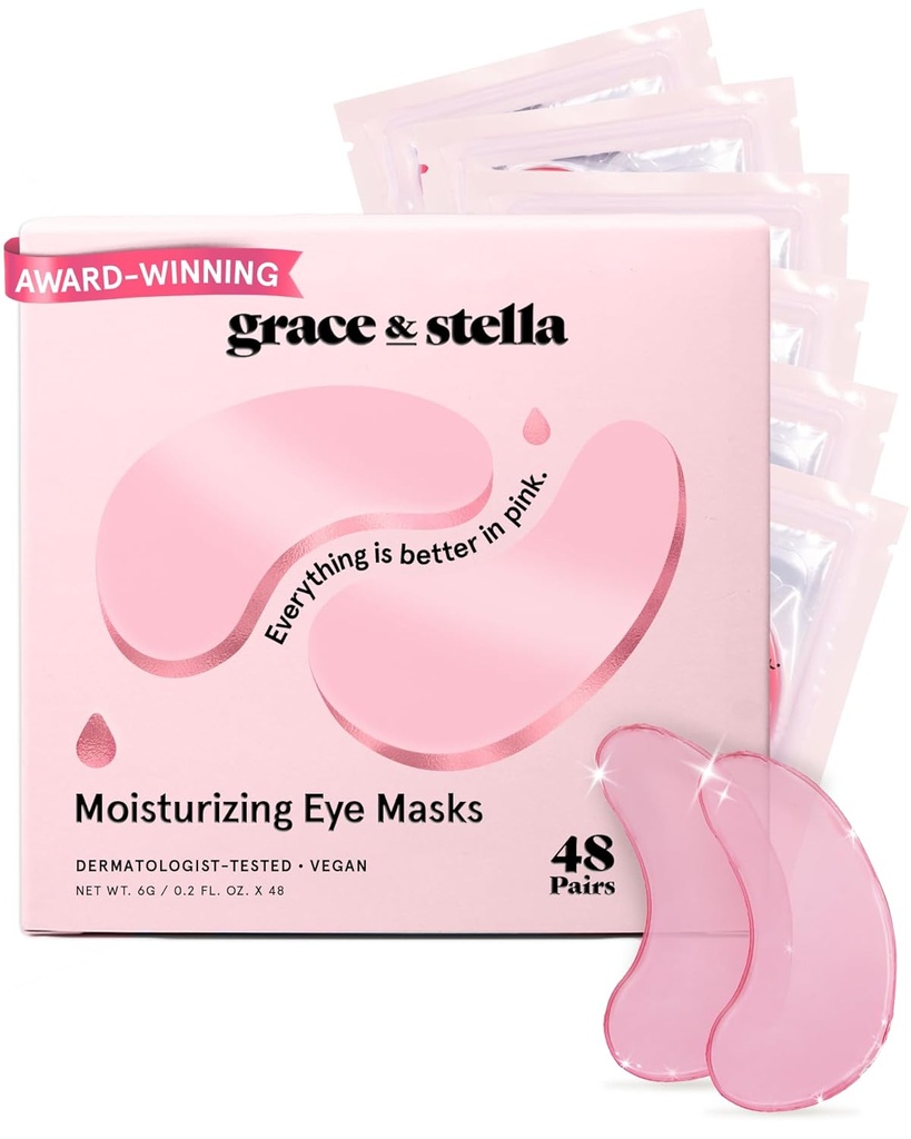 Grace & Stella Award Vítězství pod očima maska - Snížit tmavé kruhy, Puffy oči, Undereye tašky, vrásky - Gel Under Oye Patches - dárky pro přítelkyni - Vegan Cruelty-Free Self Care (48 páry, růžová)