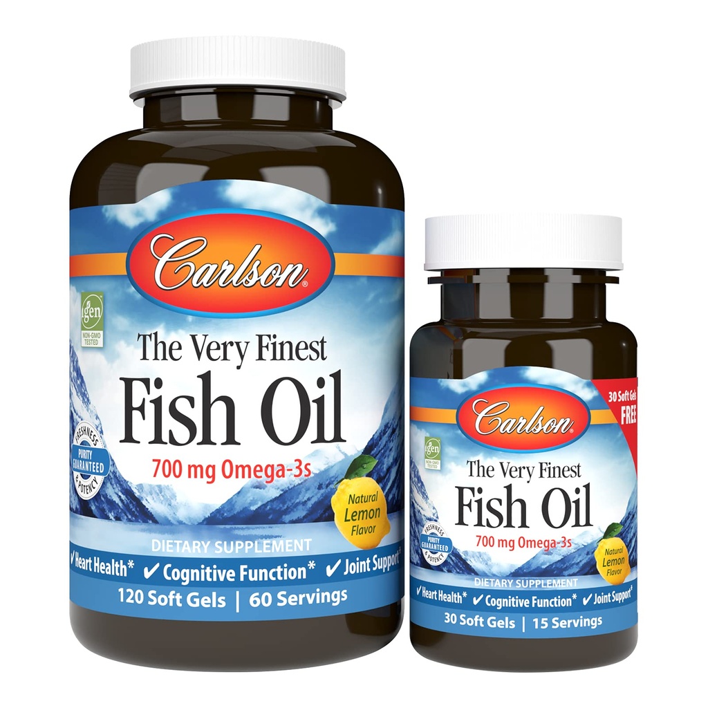 Carlson - Nejjemnější rybí olej, 700 mg Omega-3s, norský, trvale sourced, Lemon, 150 Počet