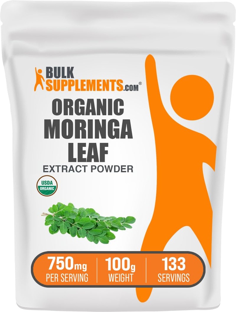 Bulkensupments.com Organic Moringa Extract Powder - Superfood Supplement, from Moringa Oleifera - Vegan & Gluten Free, 750mg per Serving, 100g (3.5 oz) (Balení po 1)