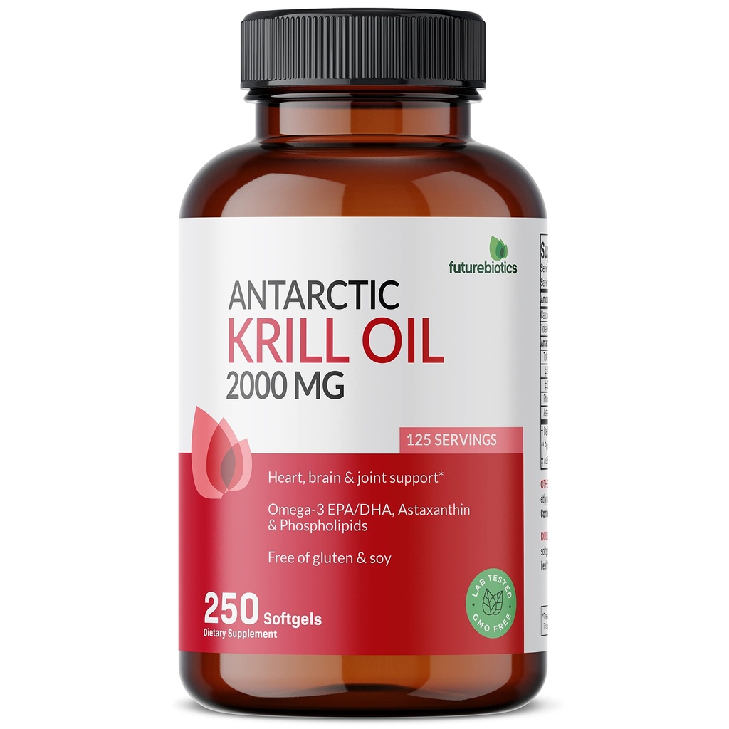 Futurebiotika Antarktida Krill Oil 2000mg s Astaxanthin, Omega-3s EPA, DHA a fosfolipidy - 100% čistý prémiový kril Oil Heavy Metal Tested, Non GMO - 250 Softgels