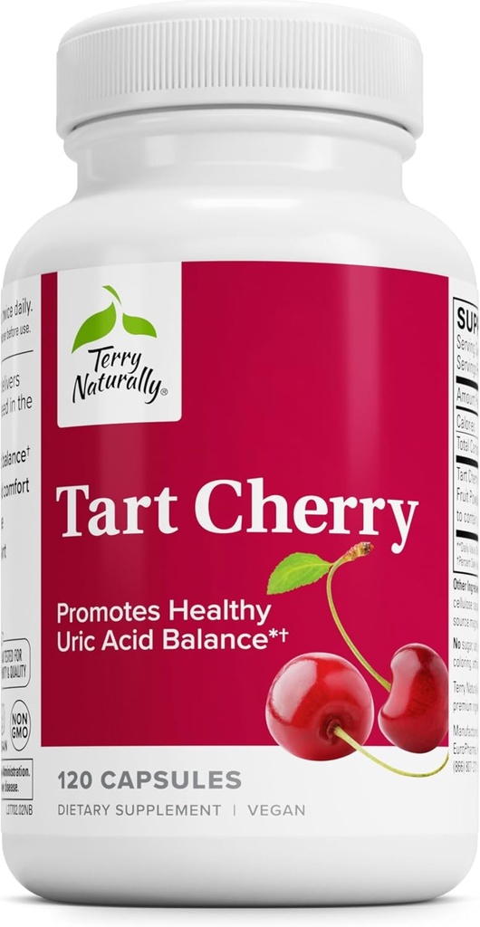 Terry Přirozeně Tart Cherry - Antioxidant dodatek k podpoře zdravé kyseliny močové rovnováhy a společné zdraví - Nutriční dodatek - Dietní dodatek k podpoře obnovy po cvičení - 120 Kapsle