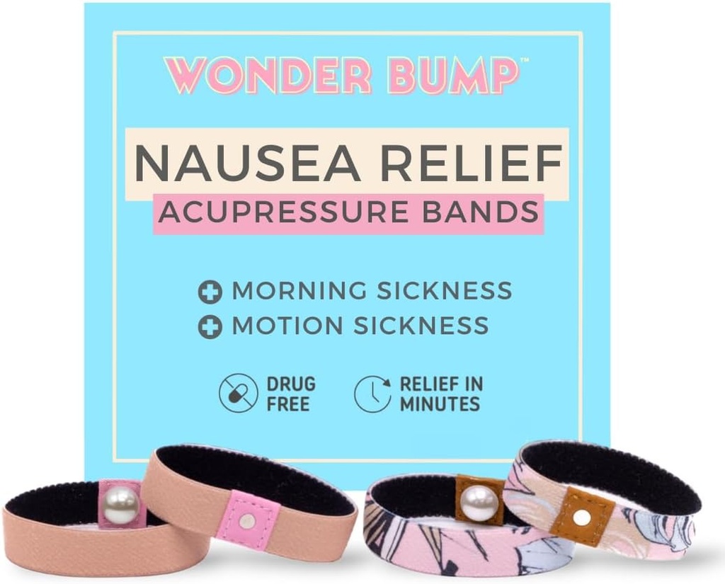 Ranní nevolnost Relief náramky 124; Acupression Anti Nausea Bands pro těhotenství Nausea Relief, První Trimester Těhotenství Essentials (2 sady) (střední)